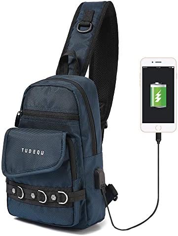 Tudequ Small Crossbody Sling Chest Shoulder Backpack Bag with USB for Men Women