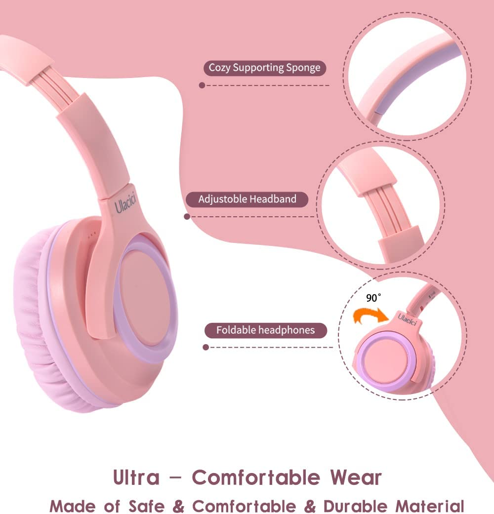 Ulacici Pink Kids Headphones for School,Kids Headphones Headphones for Kids