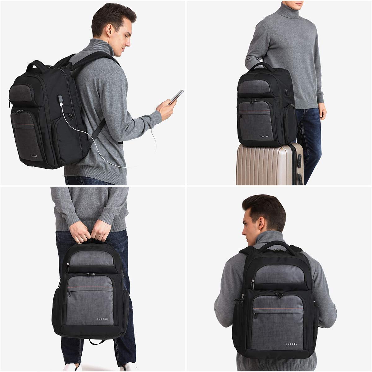 TUDEQU Travel Laptop Backpack,Anti Theft Extra Large Computer Bag with WET Pocket USB Charging Port,Water Resistant TSA Business Computer Backpack for Men Women Fits 17 Inch Laptop and Notebook