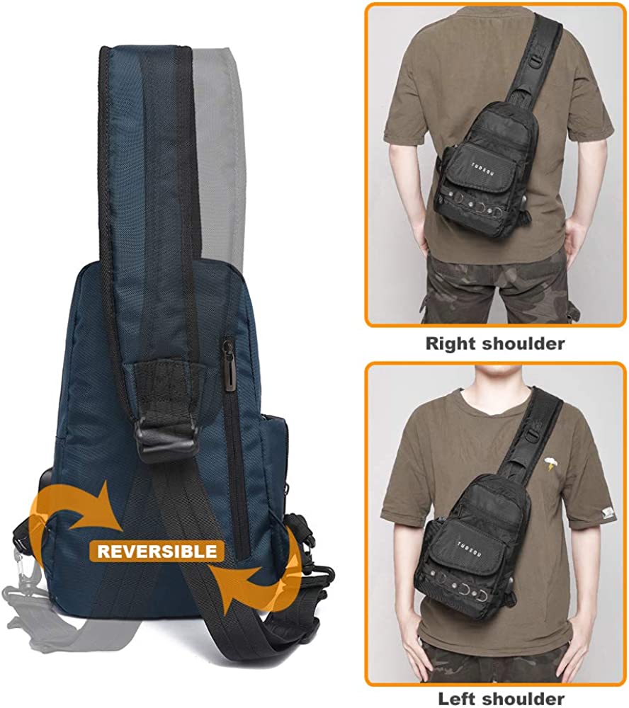 Tudequ Small Crossbody Sling Chest Shoulder Backpack Bag with USB for Men Women
