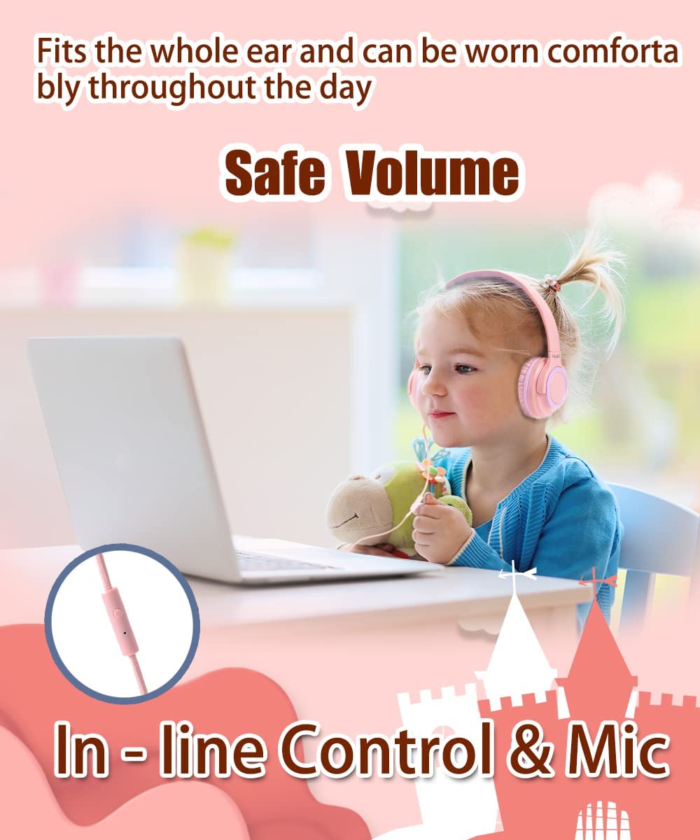 Ulacici Pink Kids Headphones for School,Kids Headphones Headphones for Kids