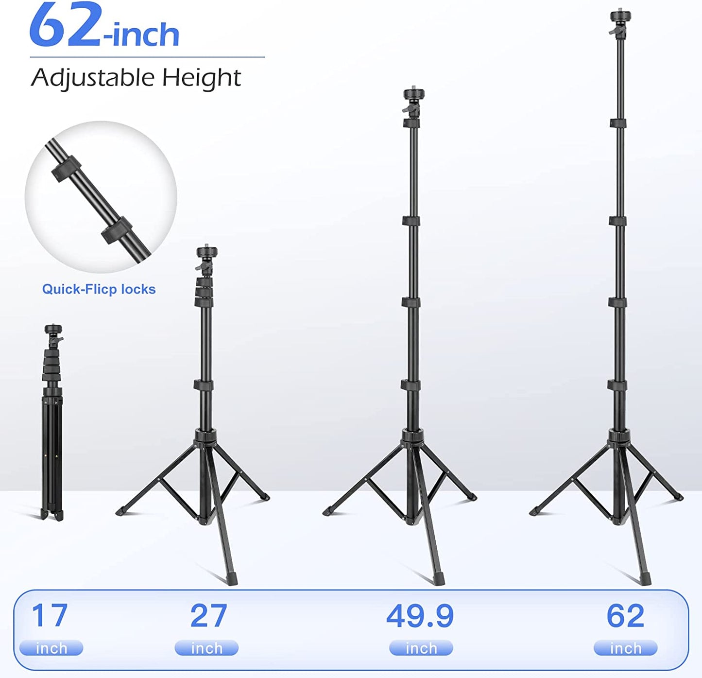 UEGOGO 63 inch Selfie Stick Tripod Stand With Bluetooth Remote for Cell Phone