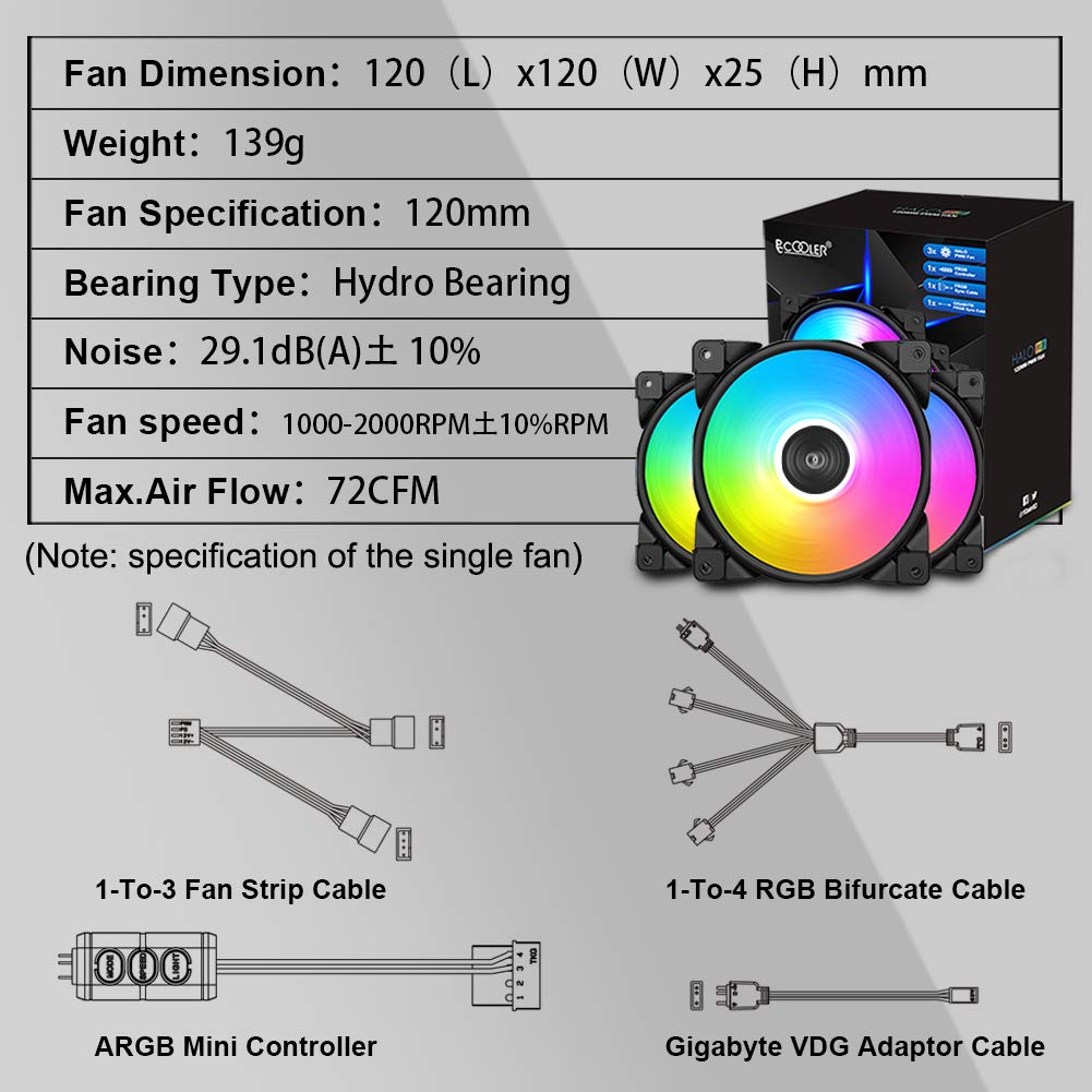 50% off!!! PCCOOLER 120mm Case Fan Dawn Series, 3M120HALO LED RGB Silent Fans