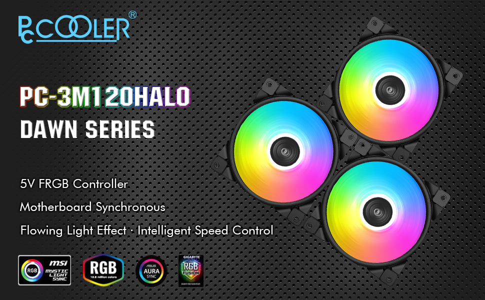 50% off!!! PCCOOLER 120mm Case Fan Dawn Series, 3M120HALO LED RGB Silent Fans
