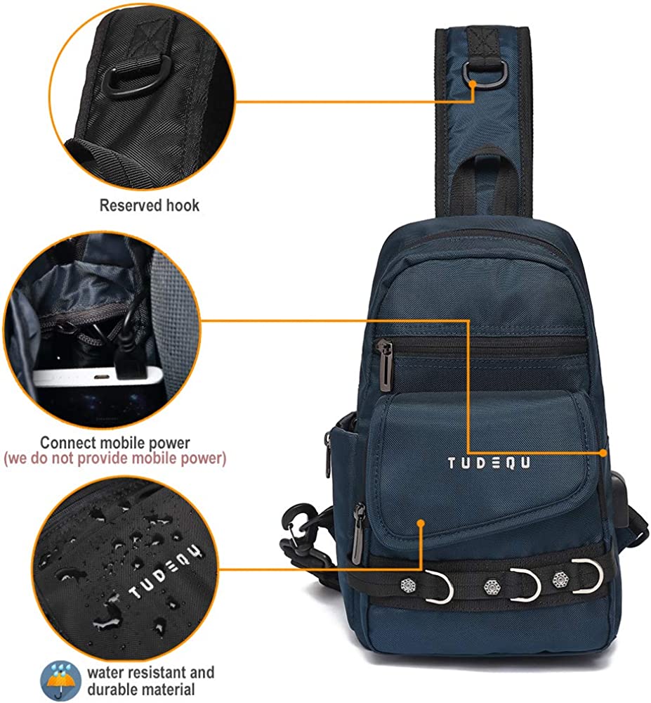 Tudequ Small Crossbody Sling Chest Shoulder Backpack Bag with USB for Men Women