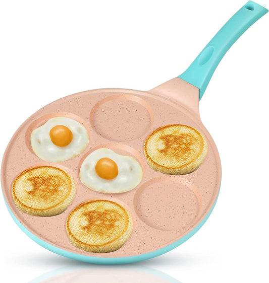 55% off ebay price!!! Pancake Pan 7 Molds Nonstick Breakfast Griddle Blini pan, Gas Compatible,9.7 inch Blue