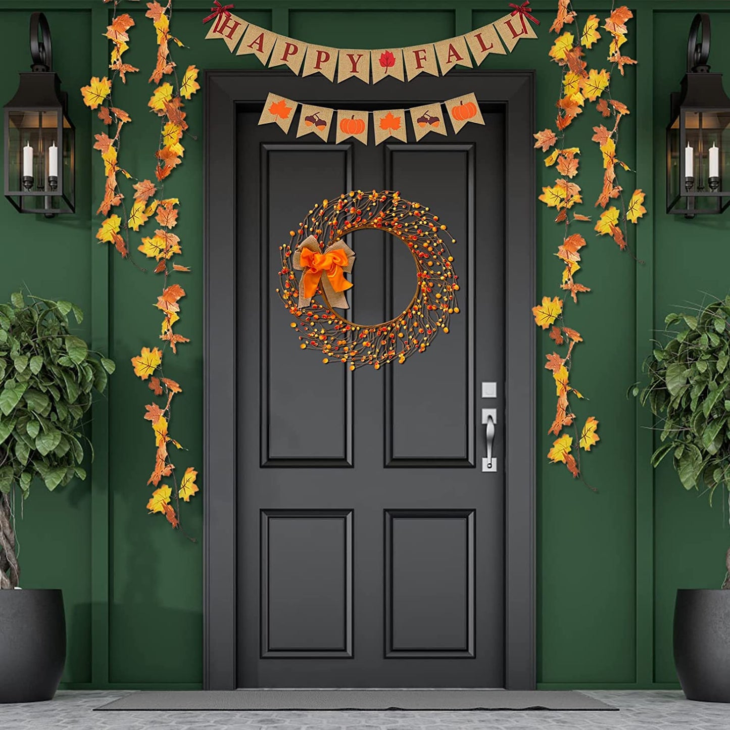 RoseCraft 17 Inch Fall Wreath, Artificial Autumn Berry Front Door Wreath Decor