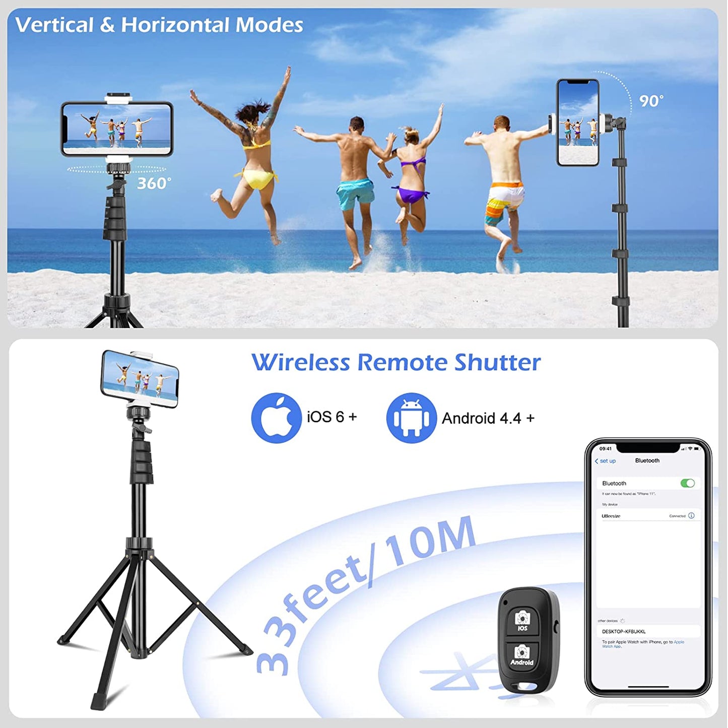 UEGOGO 63 inch Selfie Stick Tripod Stand With Bluetooth Remote for Cell Phone