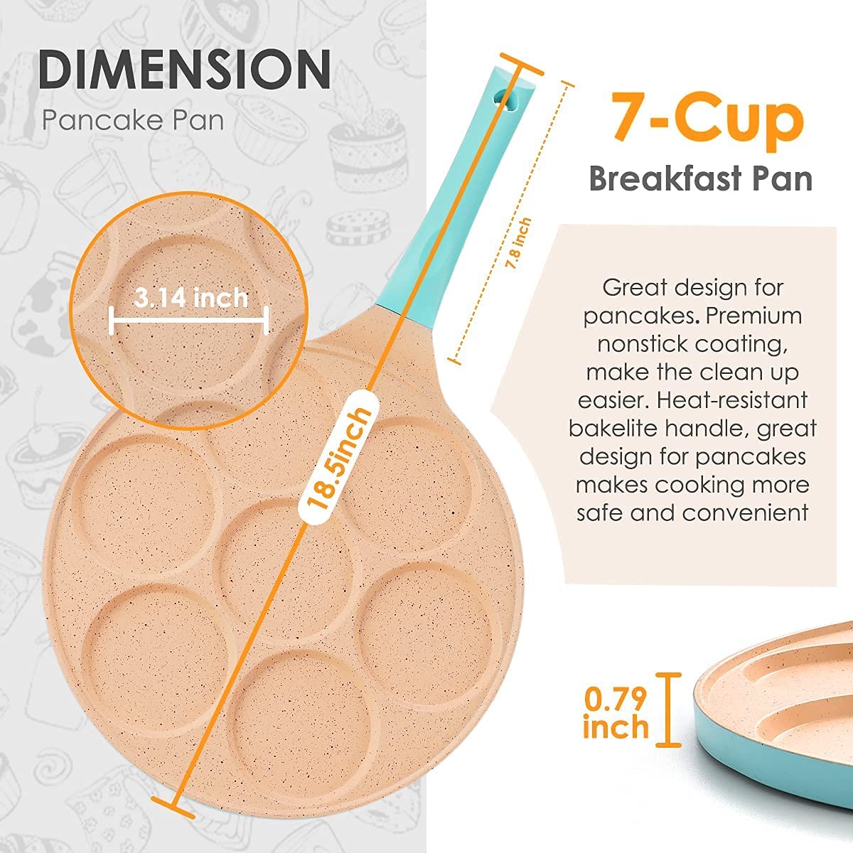 55% off ebay price!!! Pancake Pan 7 Molds Nonstick Breakfast Griddle Blini pan, Gas Compatible,9.7 inch Blue