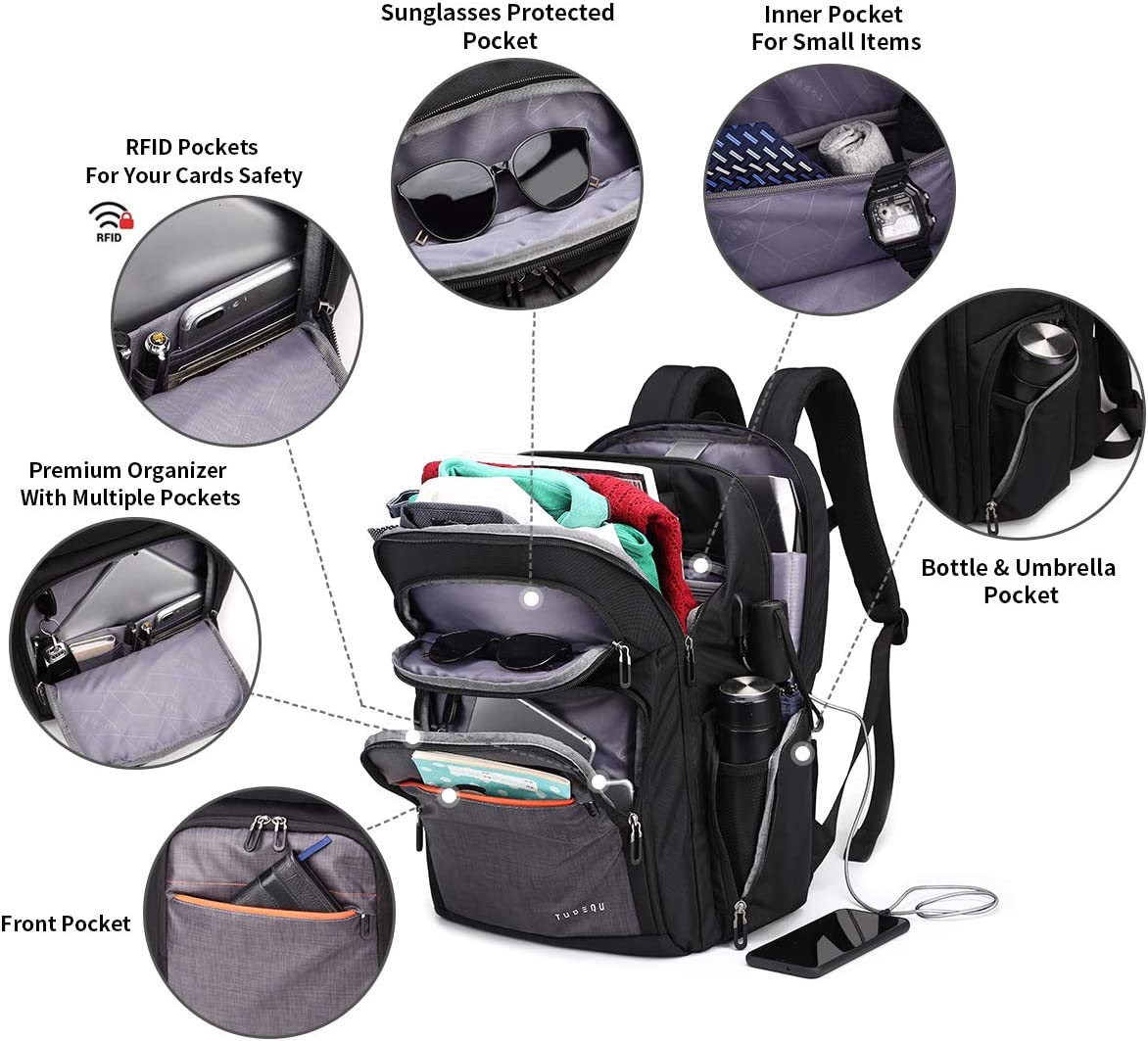 TUDEQU Travel Laptop Backpack,Anti Theft Extra Large Computer Bag with WET Pocket USB Charging Port,Water Resistant TSA Business Computer Backpack for Men Women Fits 17 Inch Laptop and Notebook