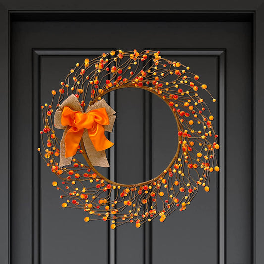 RoseCraft 17 Inch Fall Wreath, Artificial Autumn Berry Front Door Wreath Decor