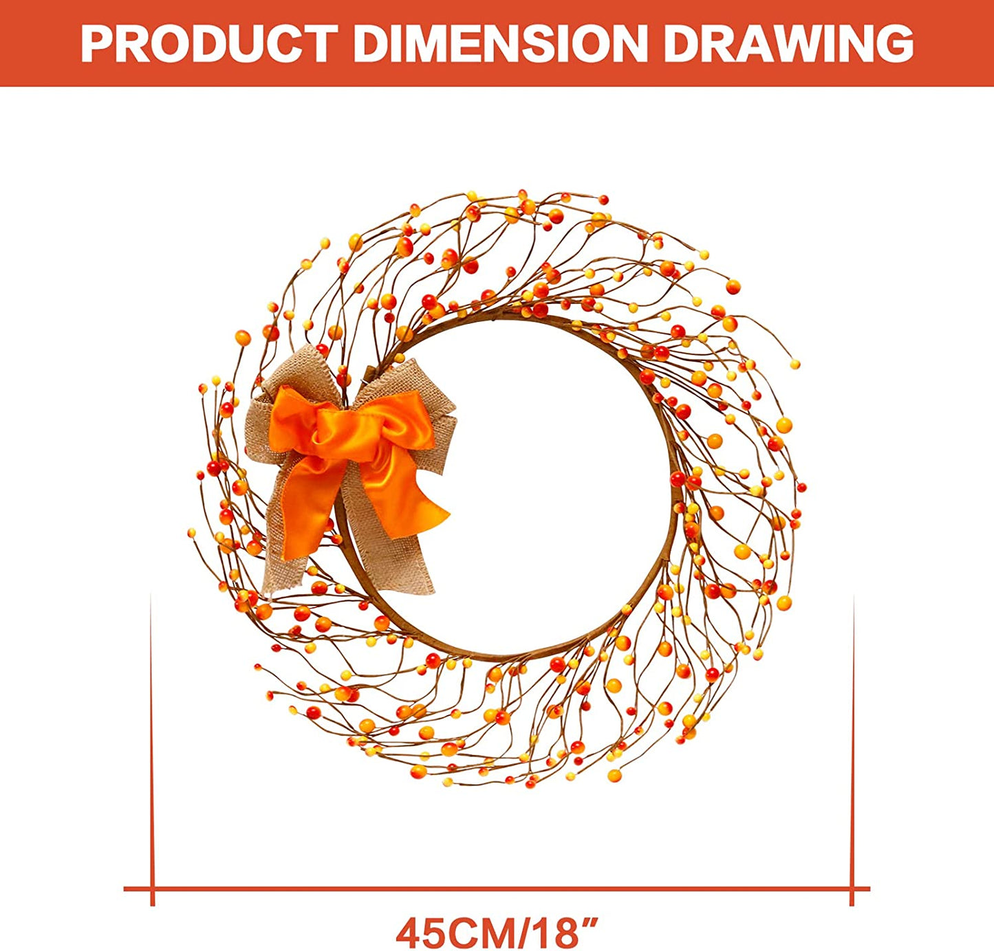 RoseCraft 17 Inch Fall Wreath, Artificial Autumn Berry Front Door Wreath Decor