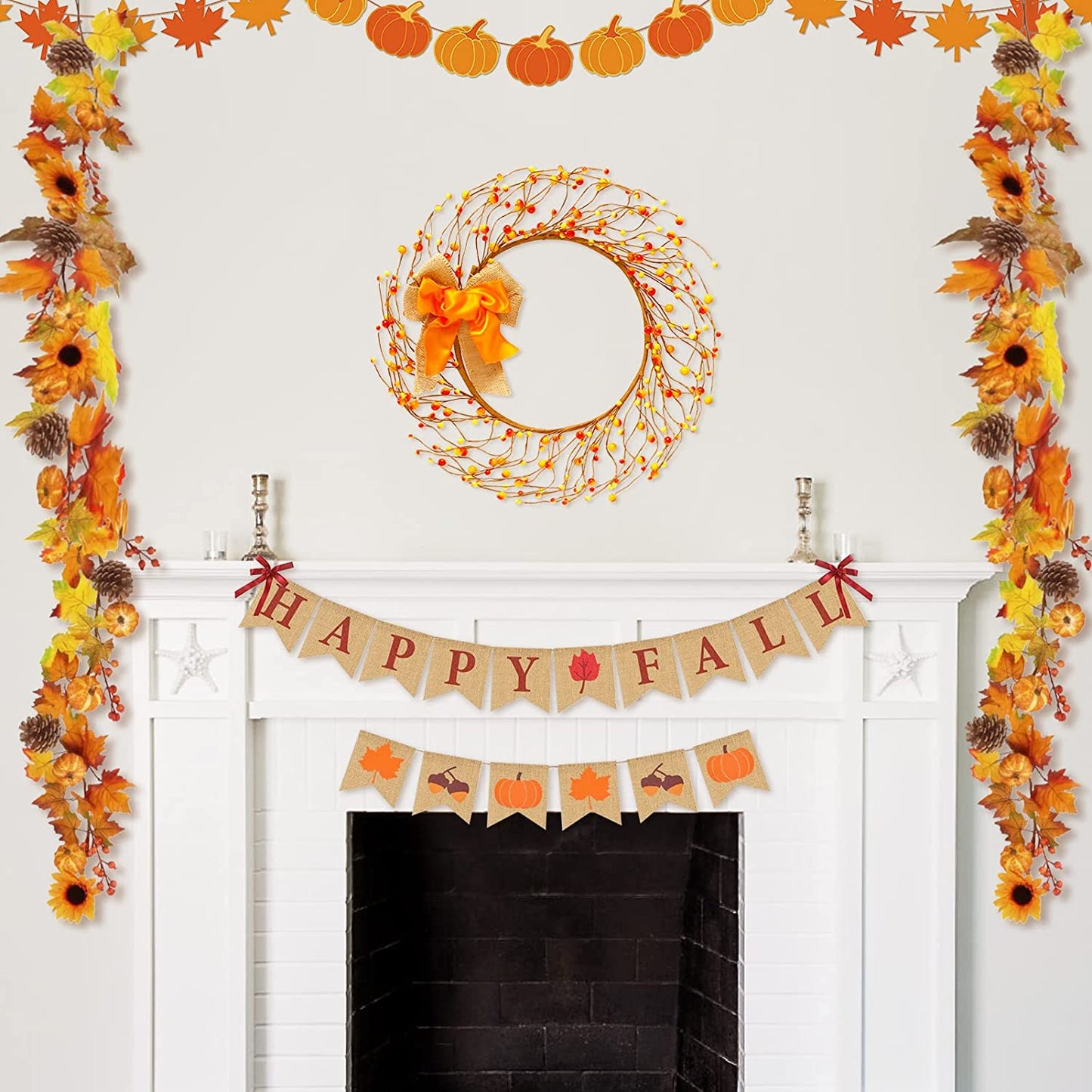 RoseCraft 17 Inch Fall Wreath, Artificial Autumn Berry Front Door Wreath Decor