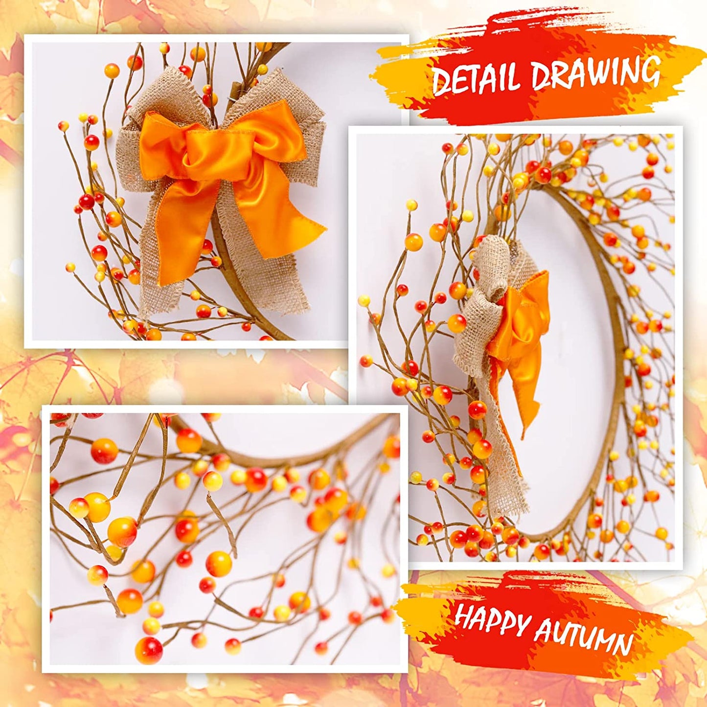 RoseCraft 17 Inch Fall Wreath, Artificial Autumn Berry Front Door Wreath Decor