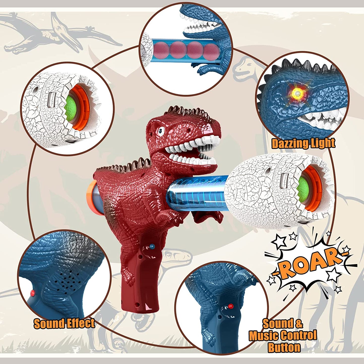 Shooting Game Toy for Age 3+ Years Boys, Dinosaur Shooting Toys for Kids 8-12 Years Old, 2pk Foam Ball Popper Air Guns & 30 Foam Balls, Compatible with Toy Guns, Ideal Gift for Kids