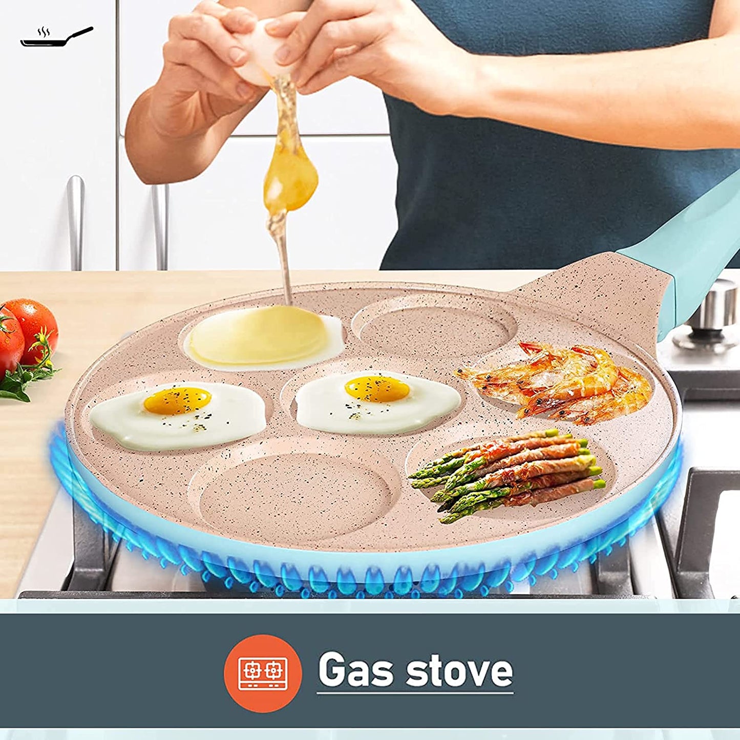 55% off ebay price!!! Pancake Pan 7 Molds Nonstick Breakfast Griddle Blini pan, Gas Compatible,9.7 inch Blue