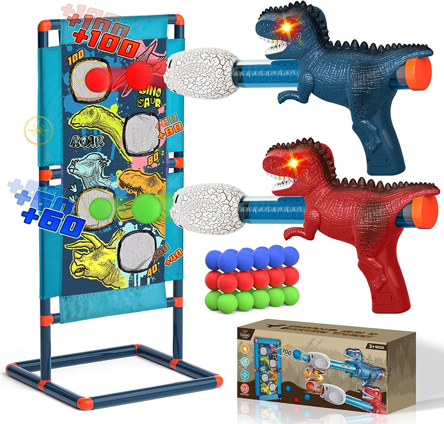Shooting Game Toy for Age 3+ Years Boys, Dinosaur Shooting Toys for Kids 8-12 Years Old, 2pk Foam Ball Popper Air Guns & 30 Foam Balls, Compatible with Toy Guns, Ideal Gift for Kids