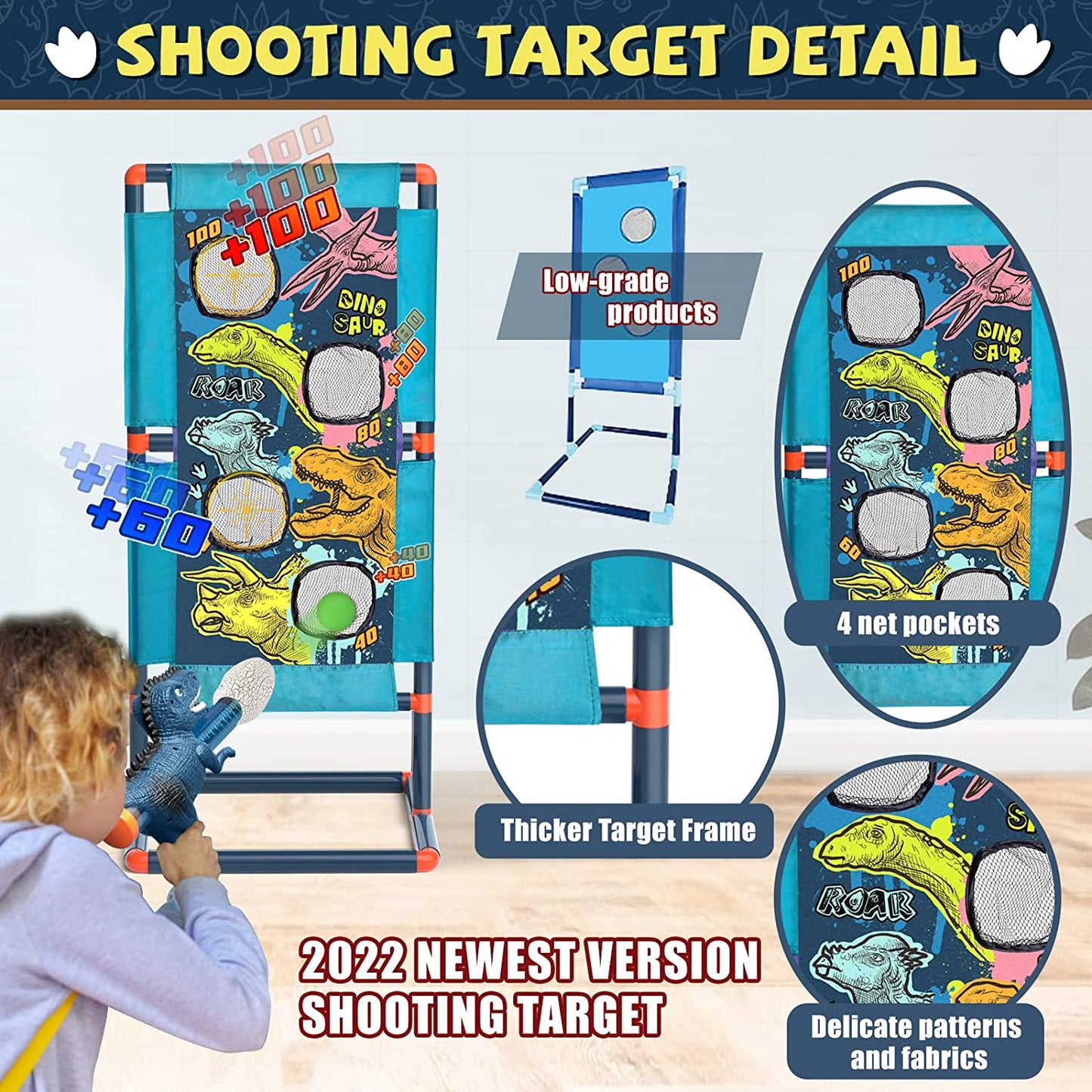 Shooting Game Toy for Age 3+ Years Boys, Dinosaur Shooting Toys for Kids 8-12 Years Old, 2pk Foam Ball Popper Air Guns & 30 Foam Balls, Compatible with Toy Guns, Ideal Gift for Kids