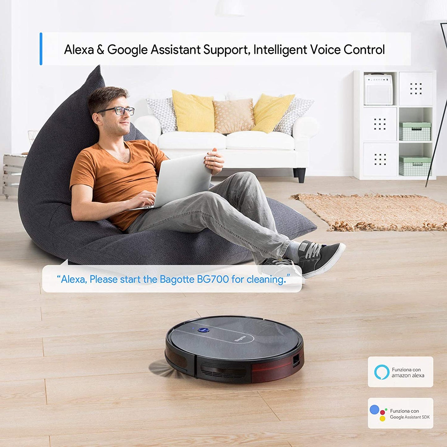 50% off Amazon！Bagotte BG700 Robot Vacuum, Wi-Fi Robotic Vacuum Cleaner with Mop, 2.7" Thin, Strong Suction, Work with Alexa, 6 Cleaning Modes, Ideal for Low-Pile Carpet, Floor, Pet Hair