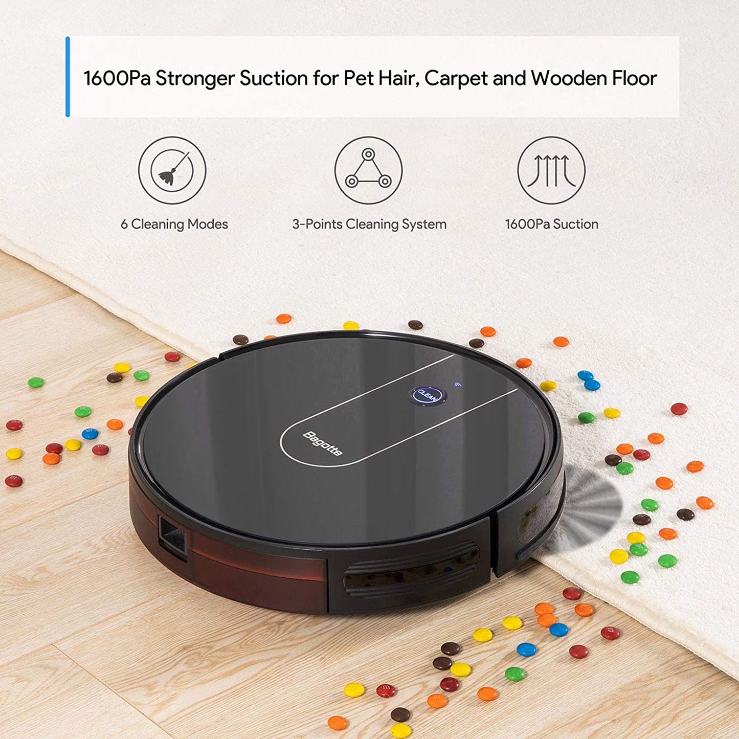 50% off Amazon！Bagotte BG700 Robot Vacuum, Wi-Fi Robotic Vacuum Cleaner with Mop, 2.7" Thin, Strong Suction, Work with Alexa, 6 Cleaning Modes, Ideal for Low-Pile Carpet, Floor, Pet Hair
