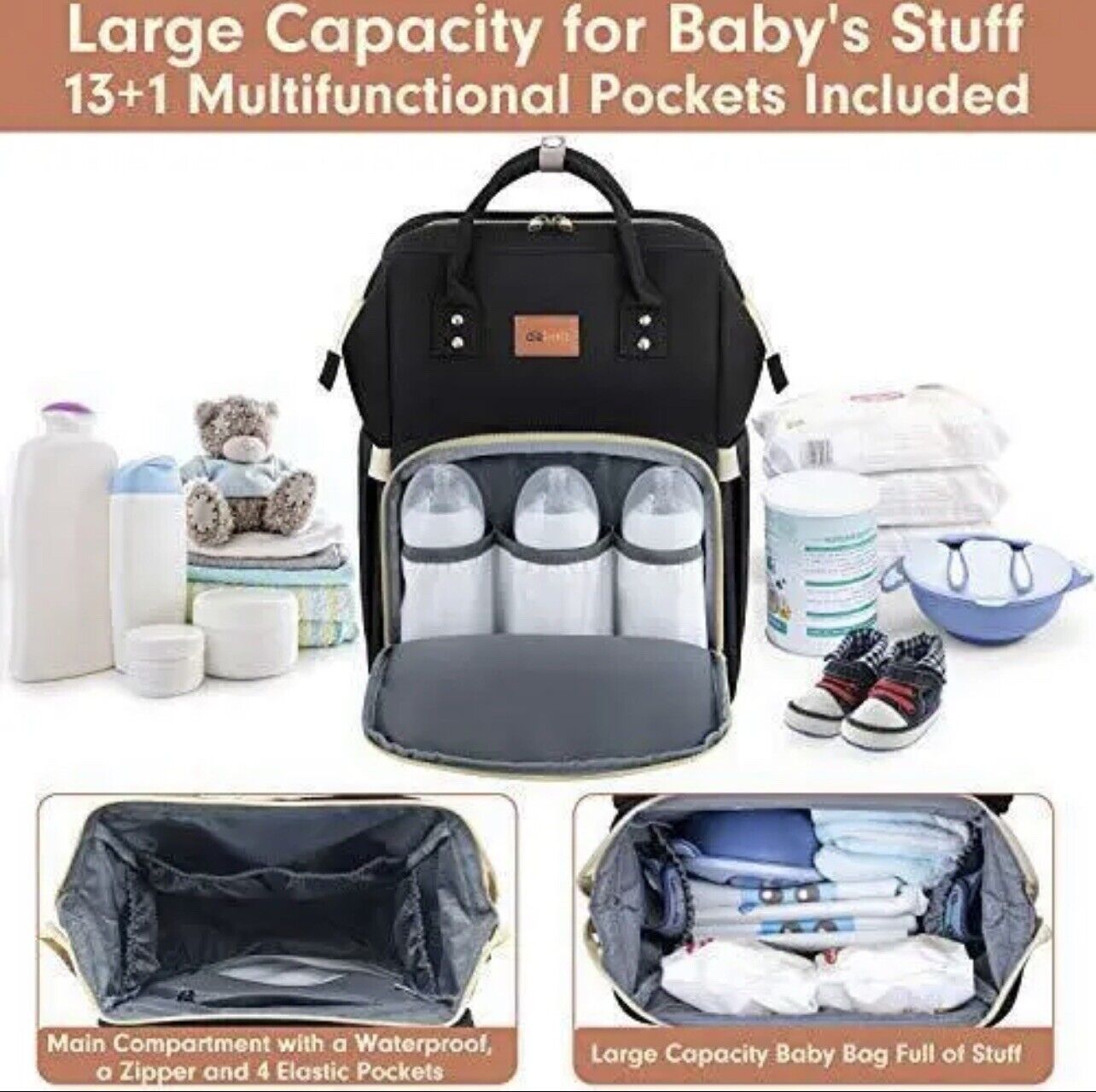 Diaper Bag Backpack with Bassinet black and silver