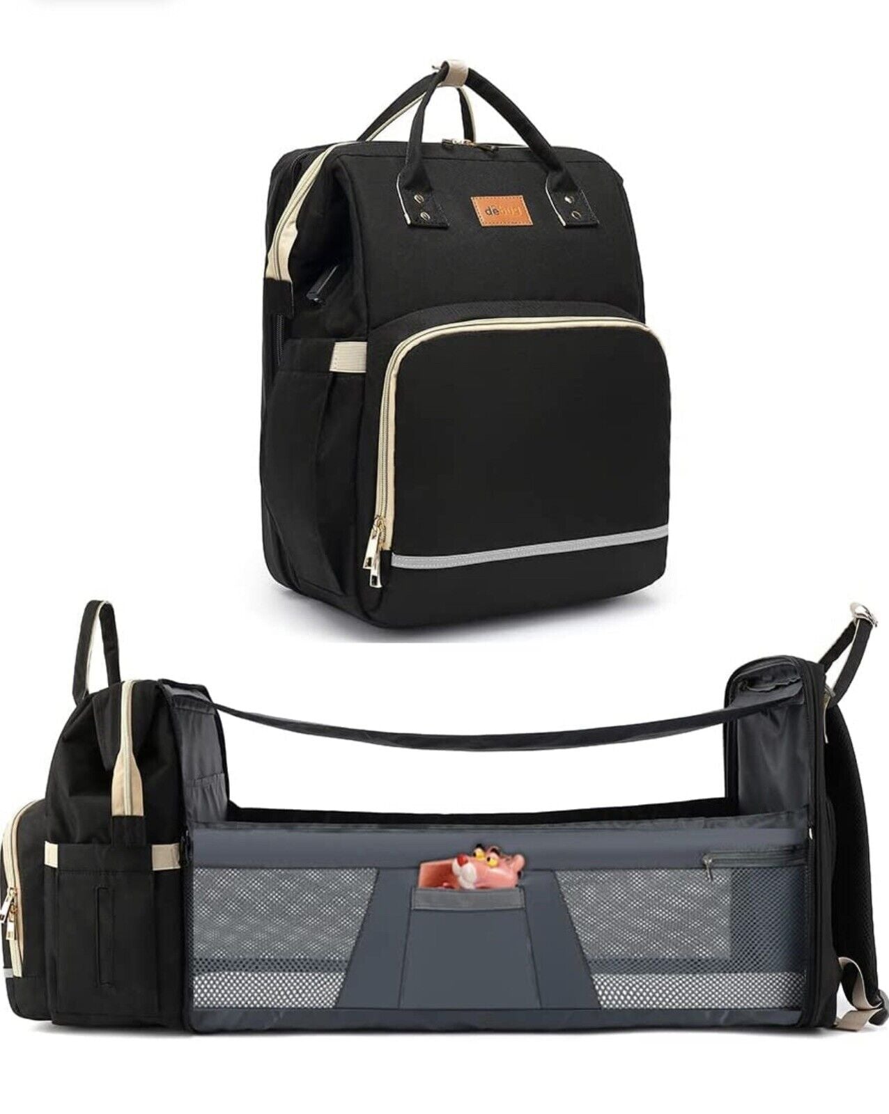 Diaper Bag Backpack with Bassinet black and silver