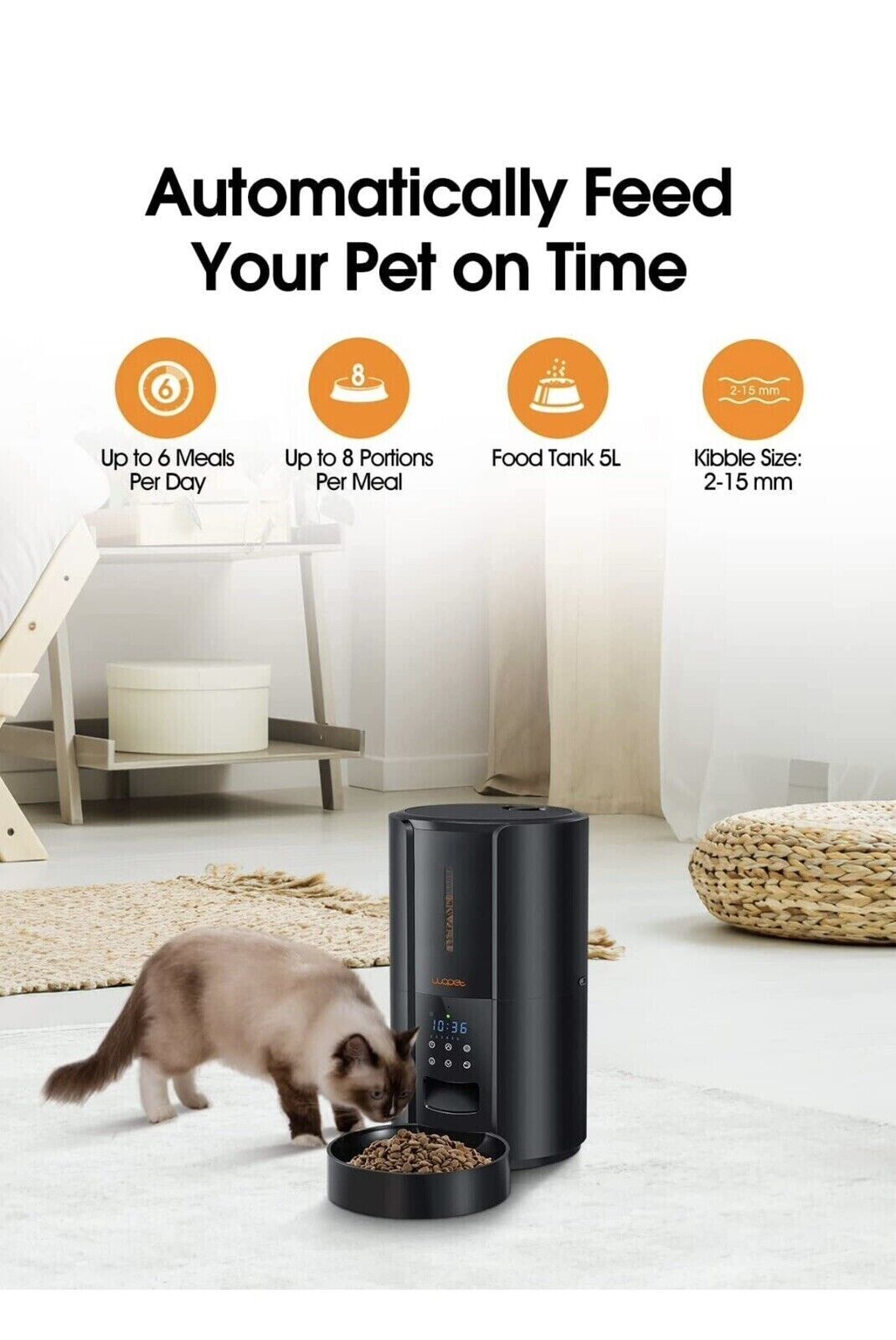 WOPET Automatic Cat Feeder, FT70 Plus 5L Auto Pet Dry Food Dispenser with Desicc
