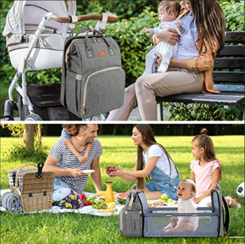 Diaper Bag Backpack with Bassinet black and silver