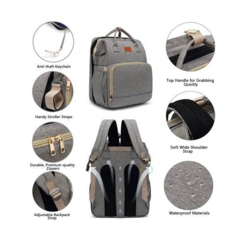 Diaper Bag Backpack with Bassinet black and silver